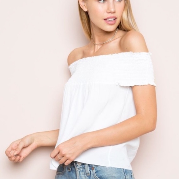 white off the shoulder ruched top